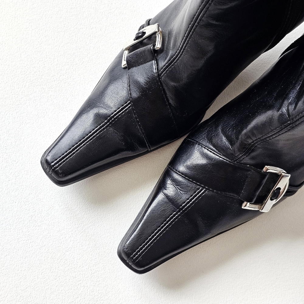 🖤 Paul Green Black Leather Ankle Boots Austria Made Heeled Square Toe Buckle - Picture 4 of 16
